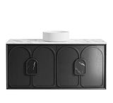 Laguna 1200mm Black American Oak Wall Hung Vanity with Natural Carrara Marble Top — detail 6
