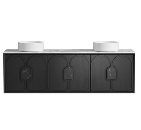 Laguna 1800mm Black American Oak Wall Hung Vanity with Natural Carrara Marble Top — detail 4