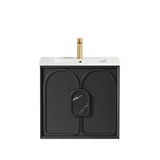 Laguna 600mm Black American Oak Wall Hung Vanity with Ceramic Top
