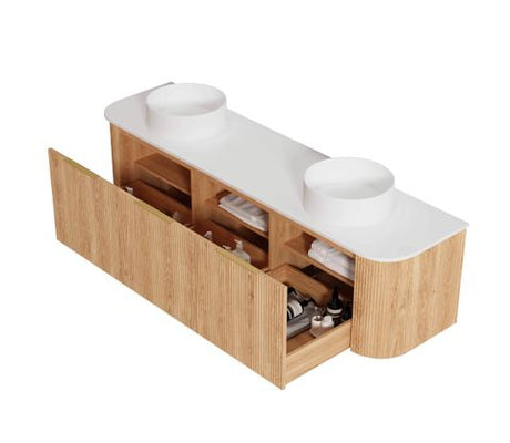 Bondi 1800mm Woodland Oak Fluted Curve Cabinet Only — detail 6