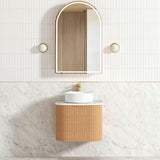 Bondi 600mm Woodland Oak Fluted Curve Vanity with Cloudy Carrara Top