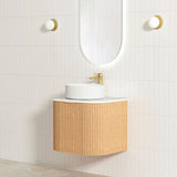 Bondi 600mm Woodland Oak Fluted Curve Vanity with Cloudy Carrara Top — detail 2