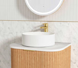 Bondi 600mm Woodland Oak Fluted Curve Vanity with Cloudy Carrara Top — detail 3