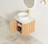 Bondi 600mm Woodland Oak Fluted Curve Vanity with Cloudy Carrara Top — detail 4