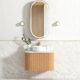 Bondi 750mm Woodland Oak Fluted Curve Vanity with Cloudy Carrara Top