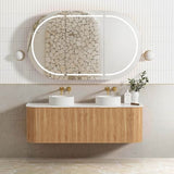 Bondi 1500mm Woodland Oak Fluted Curve Vanity with Cloudy Carrara Top