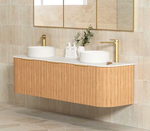 Bondi 1800mm Woodland Oak Fluted Curve Vanity with Cloudy Carrara Top — detail 3