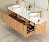 Bondi 1800mm Woodland Oak Fluted Curve Vanity with Cloudy Carrara Top — detail 5