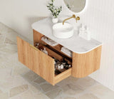 Bondi 1200mm Woodland Oak Fluted Curve Vanity with Cloudy Carrara Top — detail 5