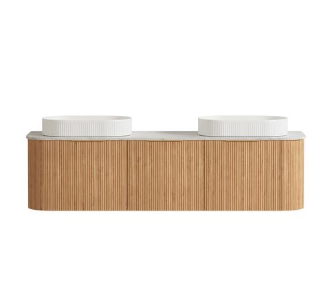 Bondi 1800mm Woodland Oak Fluted Curve Vanity with Natural Carrara Marble Top