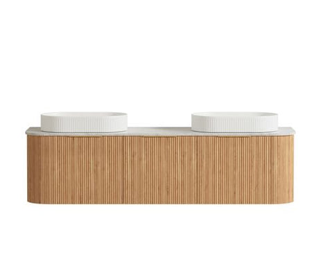 Bondi 1800mm Woodland Oak Fluted Curve Vanity with Natural Carrara Marble Top