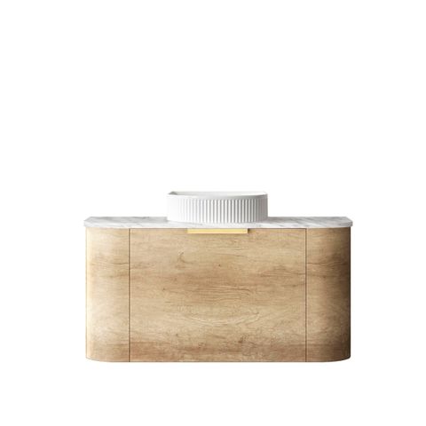Bondi 900mm Natural Oak Wall Hung Curve Vanity with Natural Carrara Marble Top
