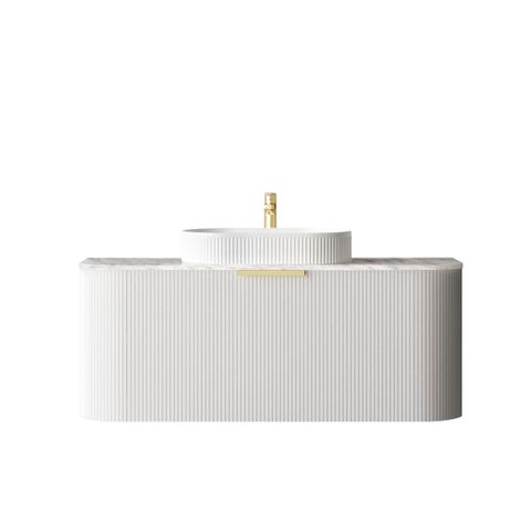 Bondi 1200mm Satin White Fluted Wall Hung Curve Vanity with Natural Carrara Marble Top