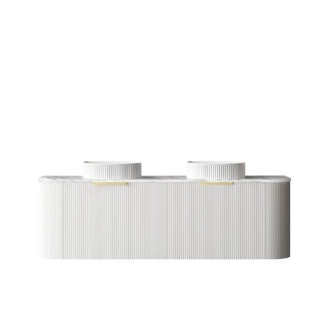 Bondi 1500mm Satin White Fluted Wall Hung Curve Vanity with Natural Carrara Marble Top