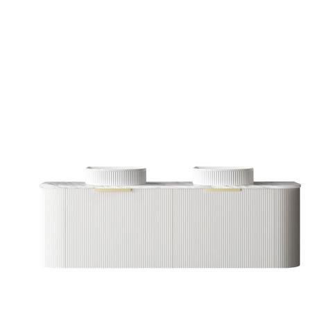 Bondi 1500mm Satin White Fluted Wall Hung Curve Vanity with Natural Carrara Marble Top
