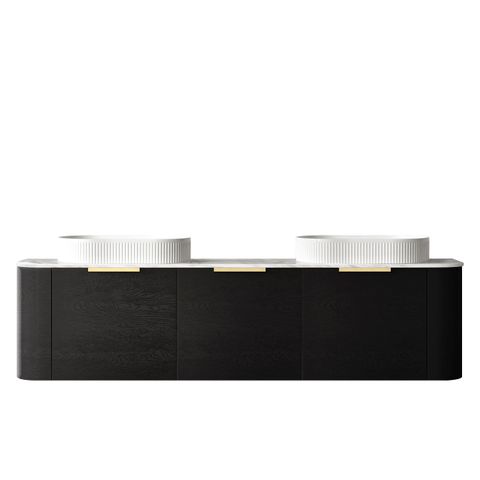 Bondi 1800mm Black Oak Wall Hung Curve Vanity with Natural Carrara Marble Top
