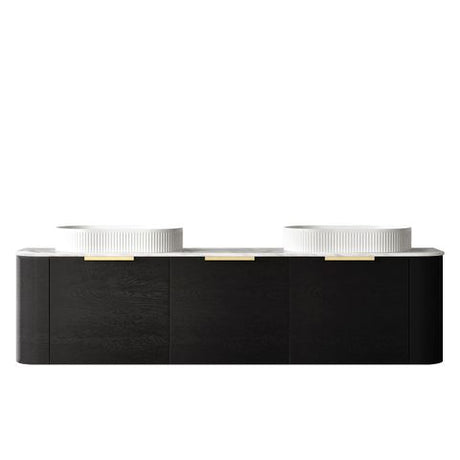 Bondi 1800mm Black Oak Wall Hung Curve Vanity with Natural Carrara Marble Top