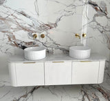Bondi 1800mm Satin White Fluted Wall Hung Curve Vanity with Natural Carrara Marble Top — detail 7