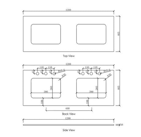 Natural Carrara Marble 1200x465x18 Top with Double Undermount Basins — detail 2