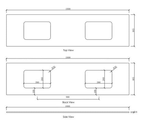Natural Carrara Marble 1800x465x18 Top with Double Undermount Basins — detail 2