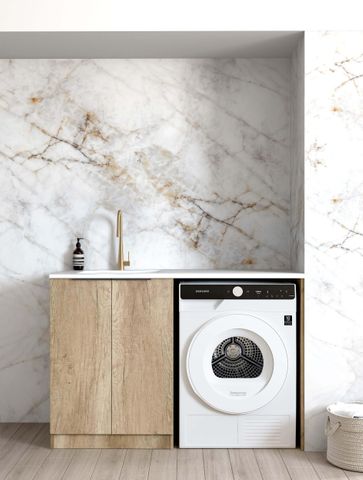 Byron/Bondi Natural Oak Base Laundry Cabinet with 1300mm Natural Carrara Marble Top