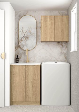 Wall and Base Cabinets Kit 650 Byron/Bondi Natural Oak with Natural Carrara Marble Top