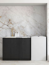Byron/Bondi Black Oak Base Laundry Cabinet with 1060mm Natural Carrara Marble Top