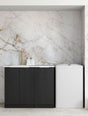 Byron/Bondi Black Oak Base Laundry Cabinet with 1060mm Natural Carrara Marble Top