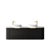 Bondi 1500mm Black Oak Wall Hung Curve Vanity with Pure White Top — detail 4