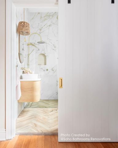 Bondi 600mm Natural Oak Wall Hung Curve Vanity with Pure White Top — detail 5