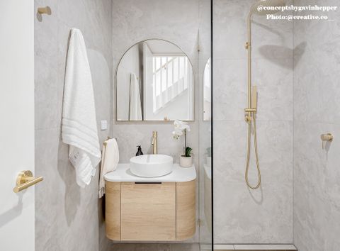 Bondi 750mm Natural Oak Wall Hung Curve Vanity with Pure White Top — detail 2