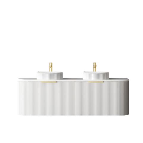Bondi 1500mm Satin White Fluted Wall Hung Curve Vanity with Pure White Top