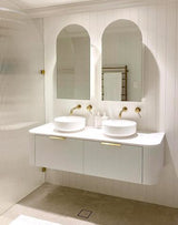 Bondi 1500mm Satin White Fluted Wall Hung Curve Vanity with Pure White Top — detail 4
