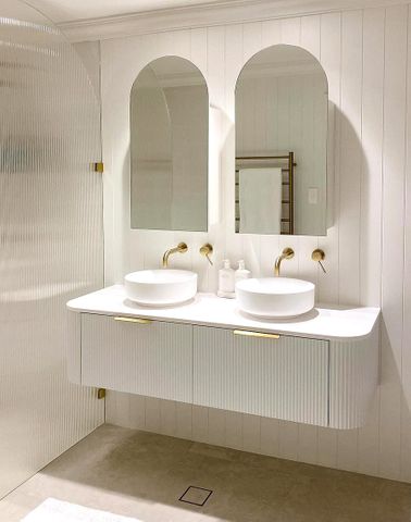 Bondi 1500mm Satin White Fluted Wall Hung Curve Vanity with Pure White Top — detail 4