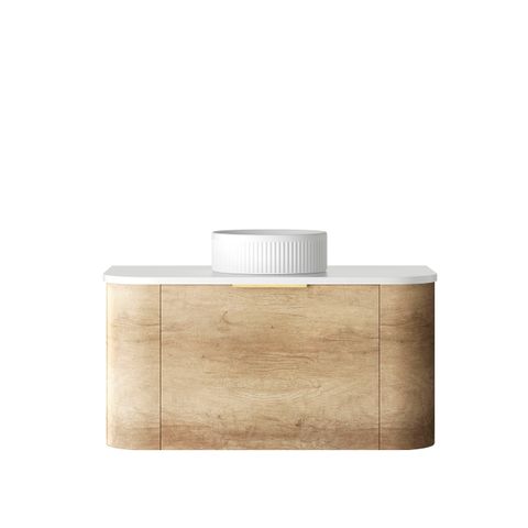 Bondi 900mm Natural Oak Wall Hung Curve Vanity with Pure White Top