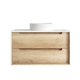 Byron 900mm Natural Oak Wall Hung Vanity with Pure White Top