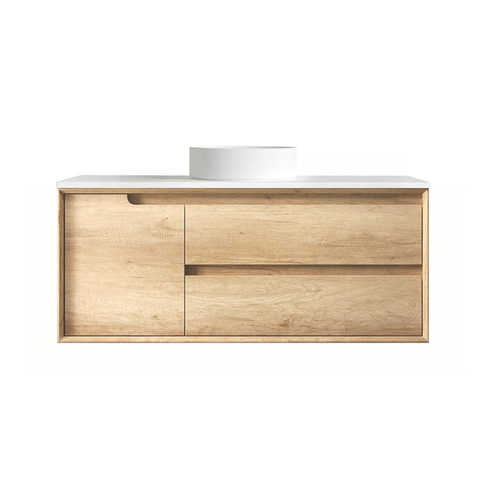 Byron 1200mm Natural Oak Wall Hung Vanity with Pure White Top