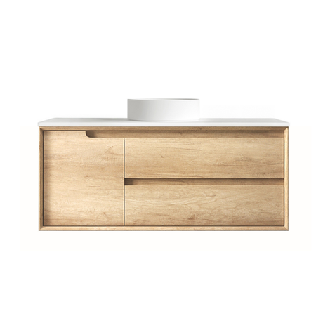 Byron 1200mm Natural Oak Wall Hung Vanity with Pure White Top