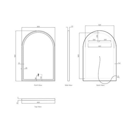 LED Archie 900(H)x600(W) Black Metal Frame Mirror — detail 2
