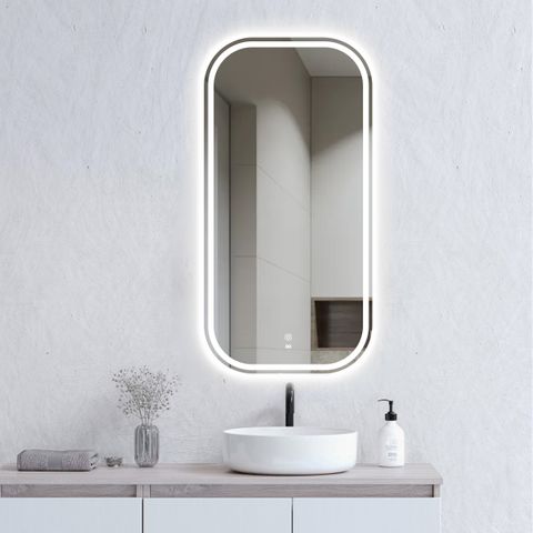 LED Newport 900(H)x450(W) Frameless Tuffi Mirror Soft Square