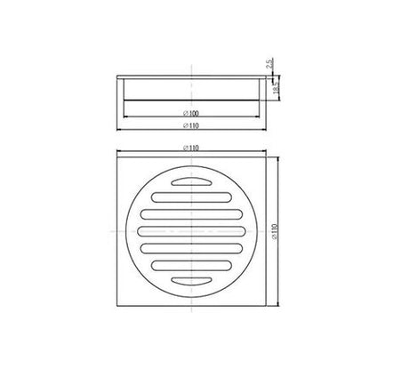 Square 100mm Chrome Floor Waste — detail 2