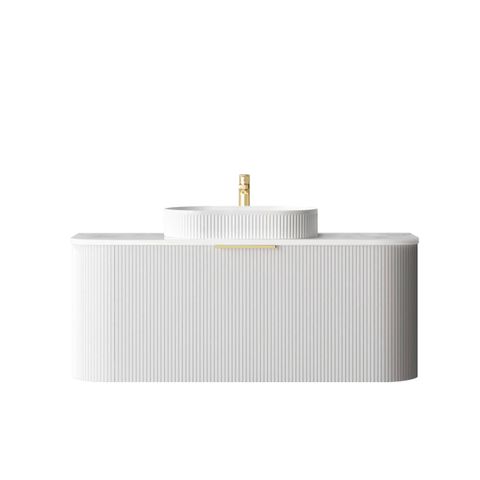 Bondi 1200mm Satin White Fluted Wall Hung Curve Vanity with Cloudy Carrara Top