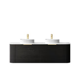 Bondi 1500mm Black Oak Wall Hung Curve Vanity with Cloudy Carrara Top — detail 3