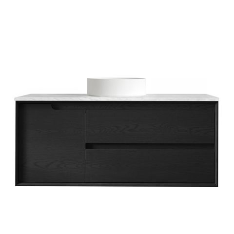 Byron 1200mm Black Oak Wall Hung Vanity with Cloudy Carrara Top