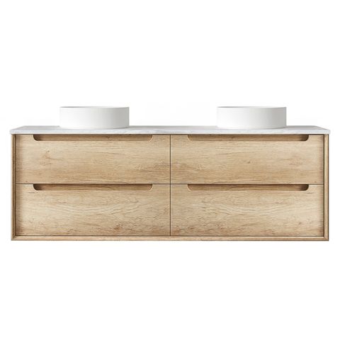 Byron 1500mm Natural Oak Wall Hung Vanity with Cloudy Carrara Top