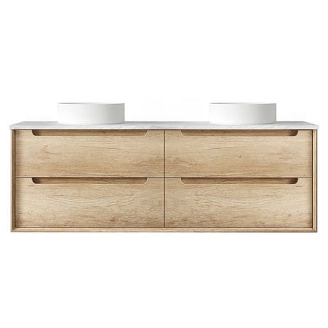 Byron 1500mm Natural Oak Wall Hung Vanity with Cloudy Carrara Top