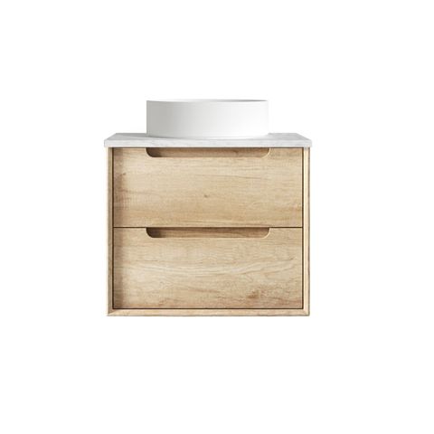 Byron 600mm Natural Oak Wall Hung Vanity with Cloudy Carrara Top