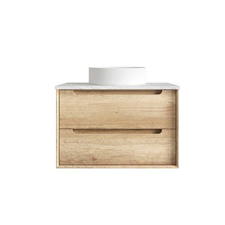 Byron 750mm Natural Oak Wall Hung Vanity with Cloudy Carrara Top
