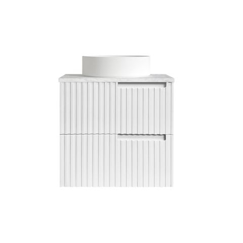 Noosa 600mm Satin White Wall Hung Vanity With Cloudy Carrara Top