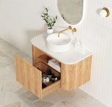 Bondi 900mm Woodland Oak Fluted Curve Vanity with Cloudy Carrara Top — detail 4